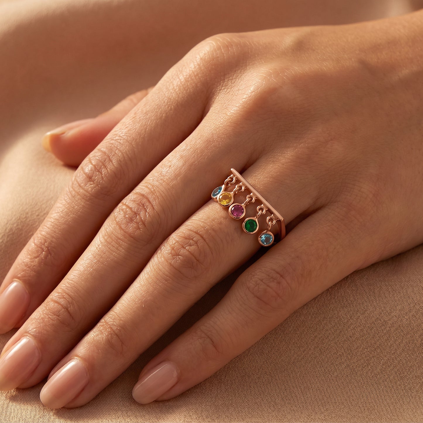 Dazzle Charm Dangling Multi Stone 18kt Gold Ring