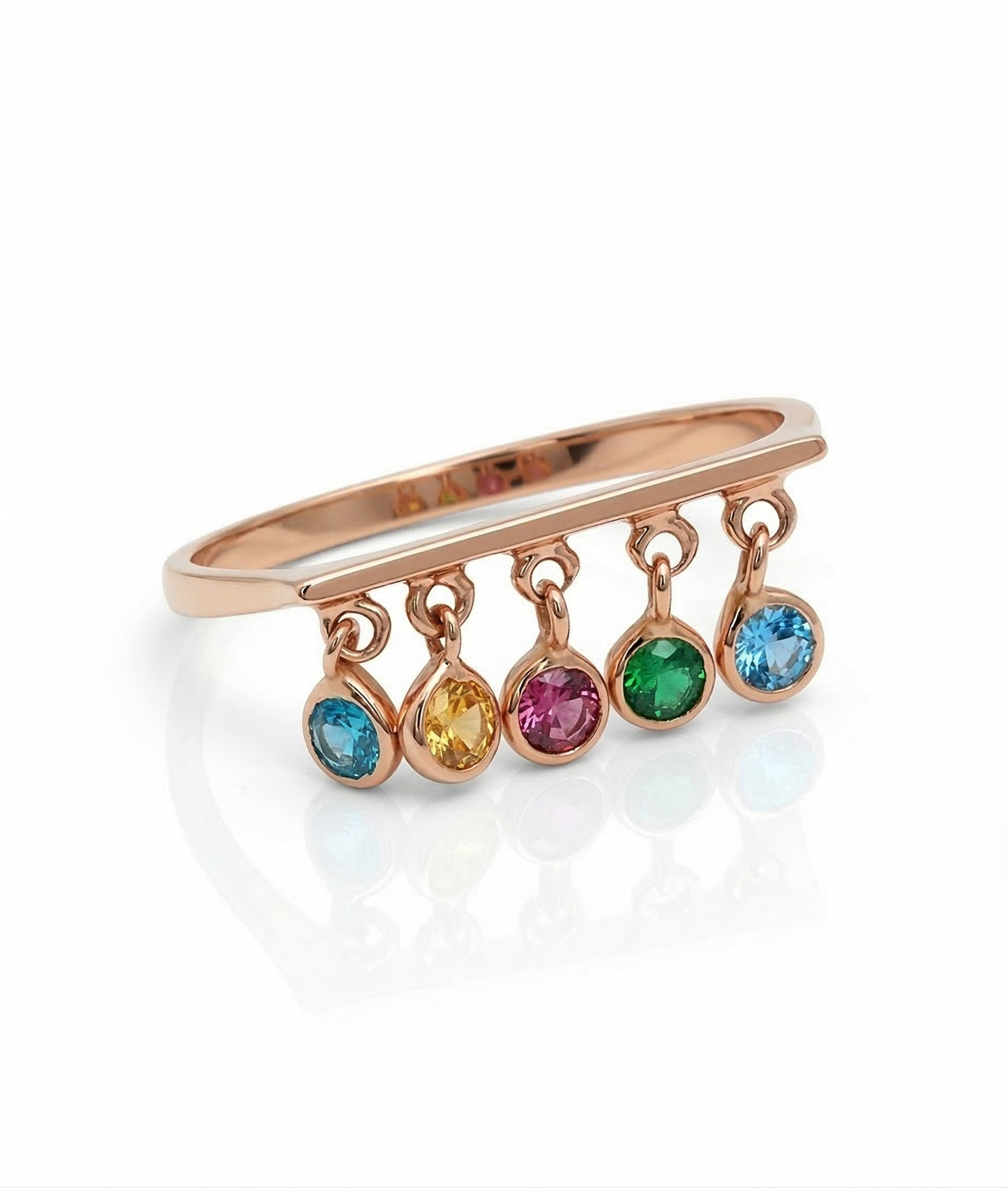 Dazzle Charm Dangling Multi Stone 18kt Gold Ring