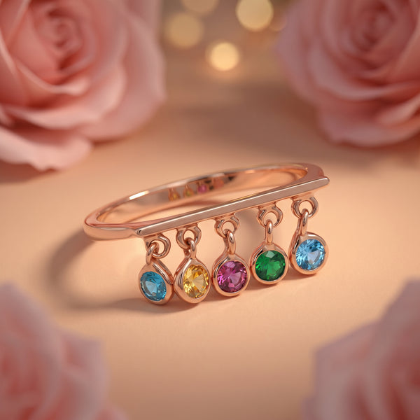 Dazzle Charm Dangling Multi Stone 18kt Gold Ring