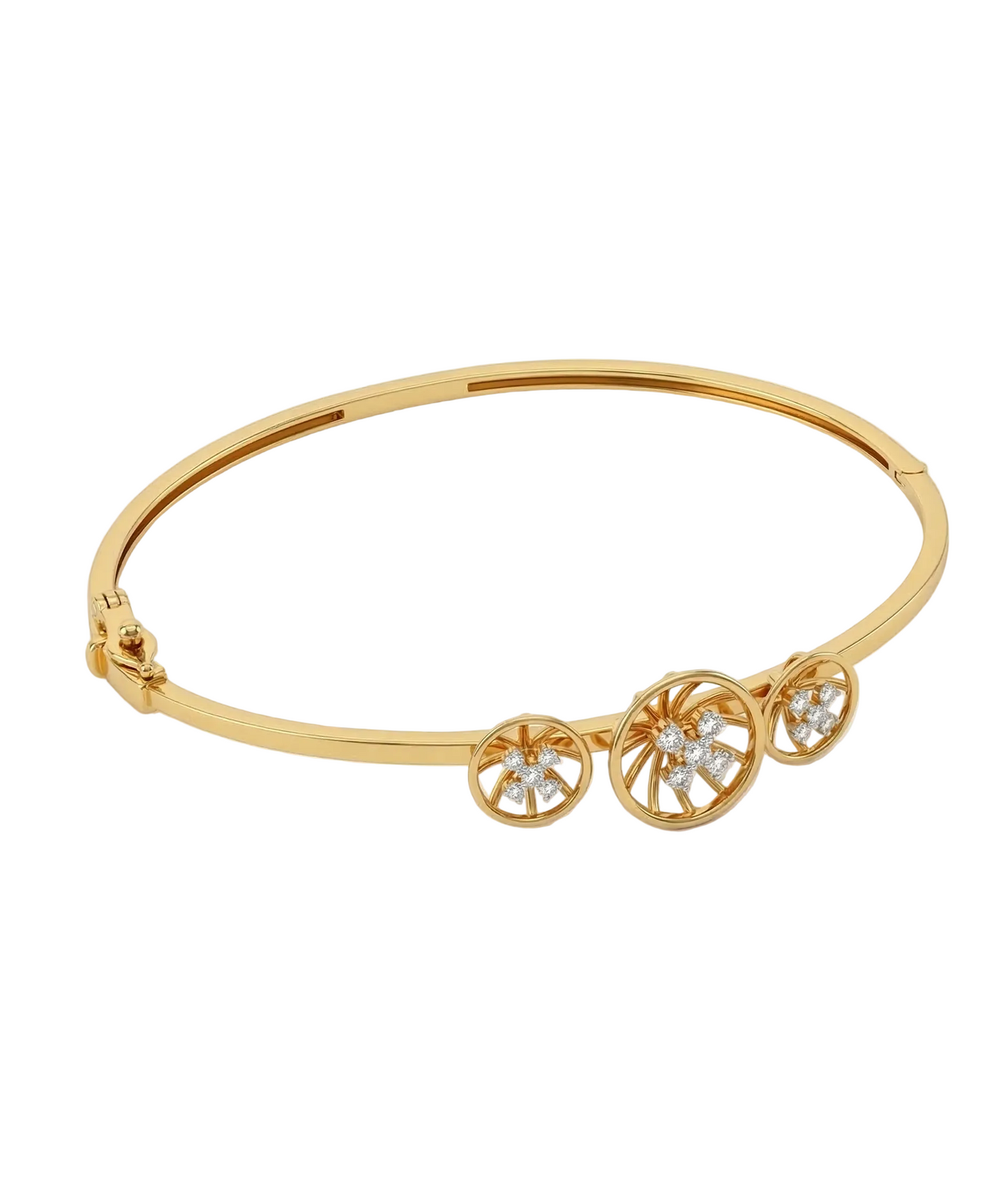Triple Sunburst Everyday 18kt Diamond Bangle For Women