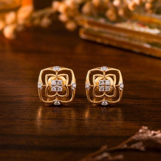 18Kt Rose Gold Diamond Floral Stud Earrings