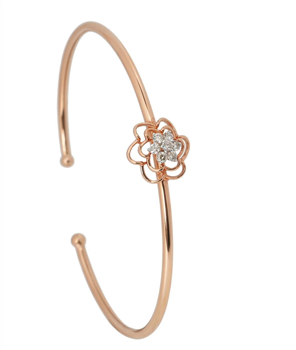 Rosy Bloom Diamond Cuff Bracelet in Gold for Women