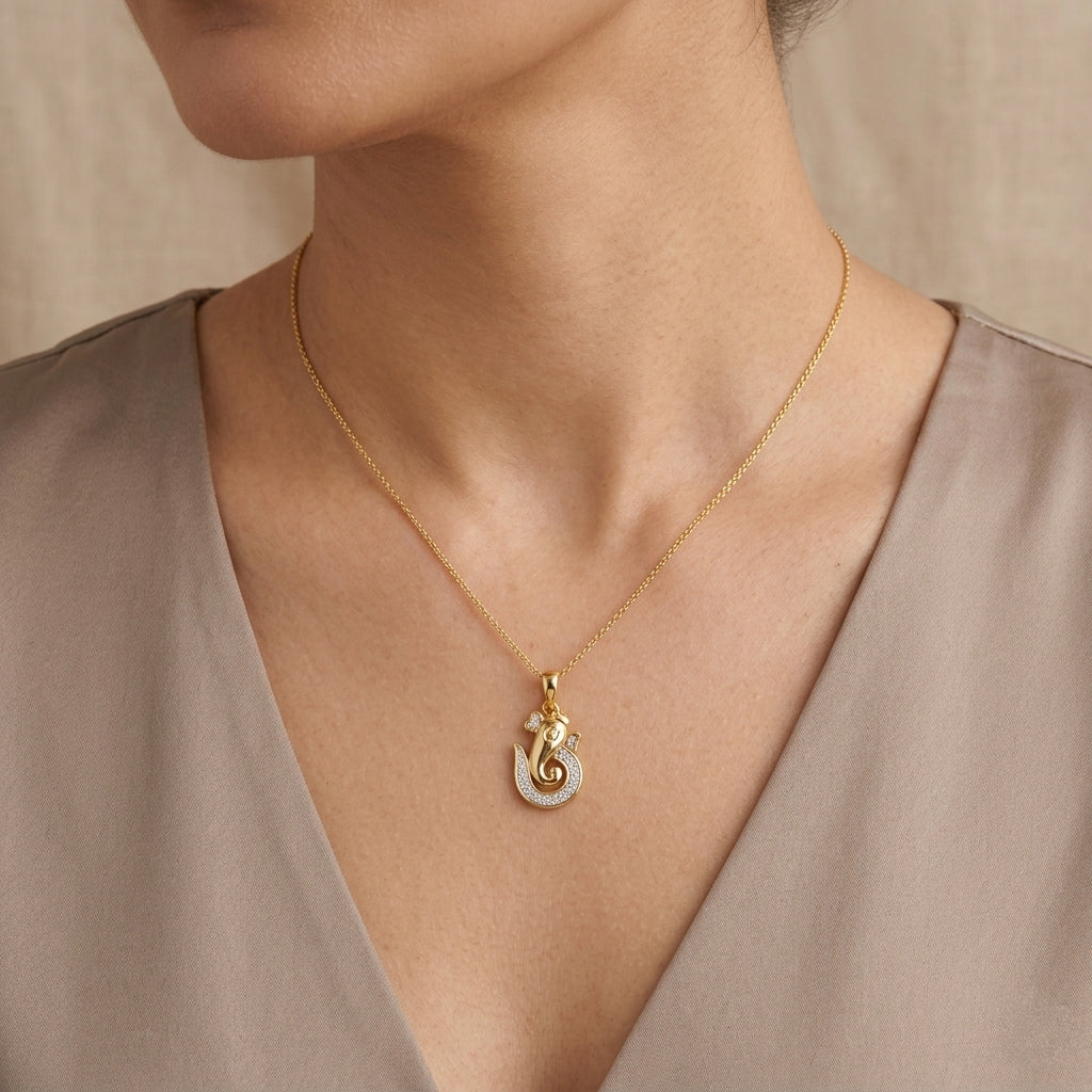 18KT Yellow Gold Diamond Ganesha Pendant Women