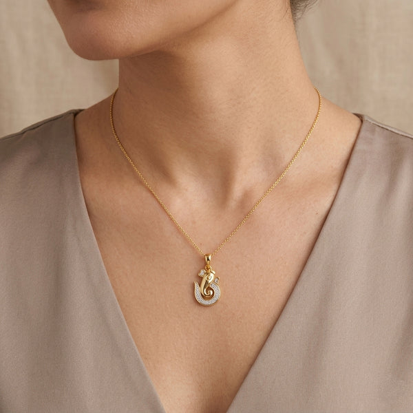18KT Yellow Gold Diamond Ganesha Pendant Women