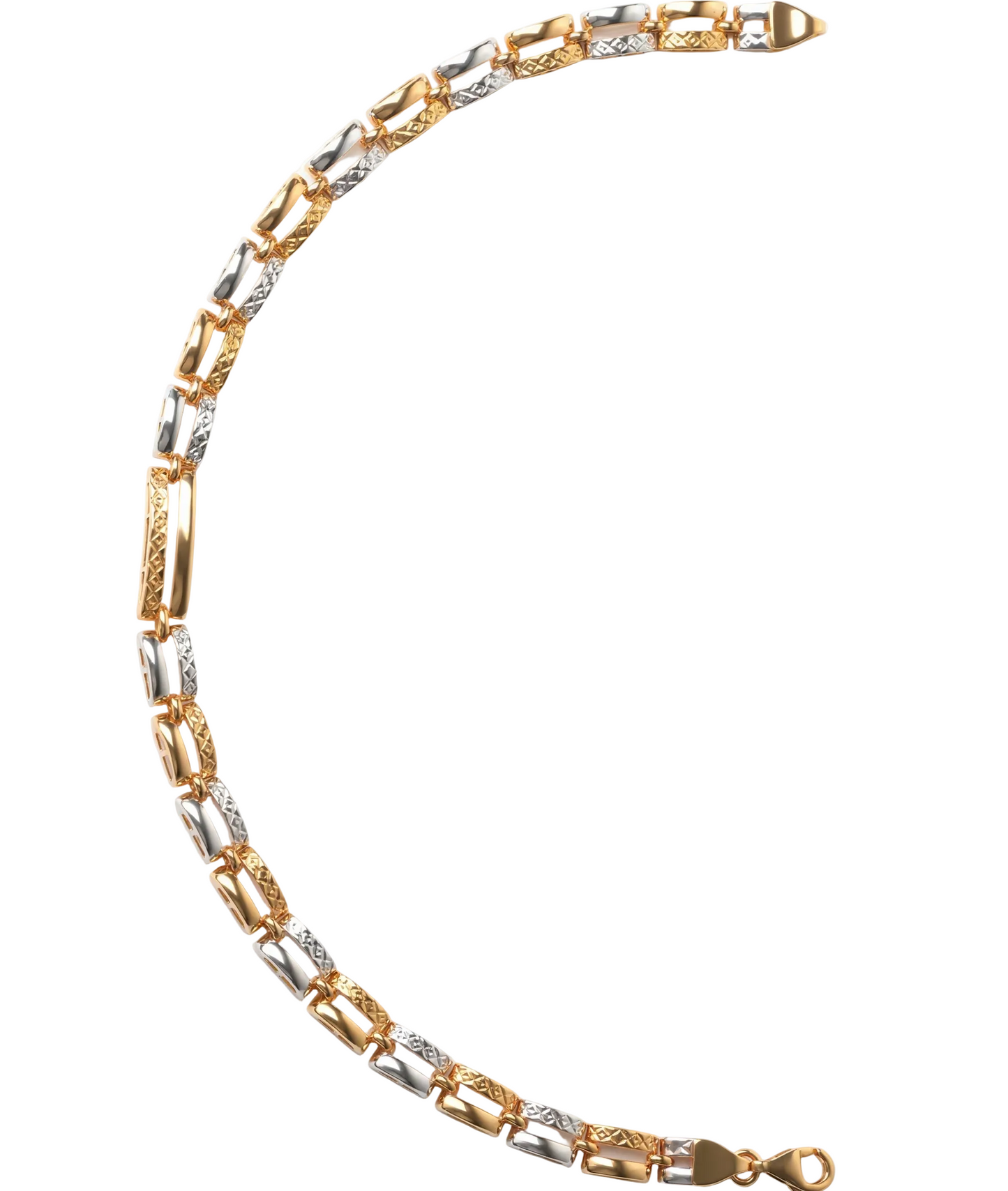 Two-Tone Textured Link Bracelet in 18kt Rose & White Gold