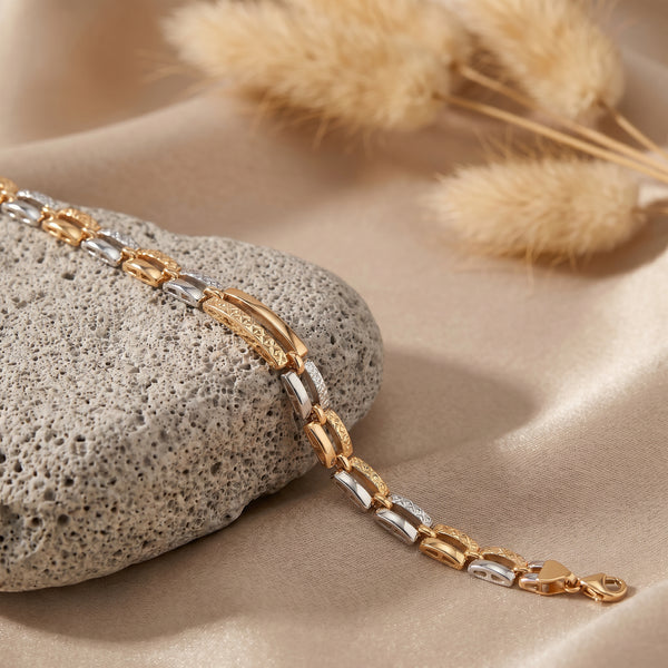 Two-Tone Textured Link Bracelet in 18kt Rose & White Gold