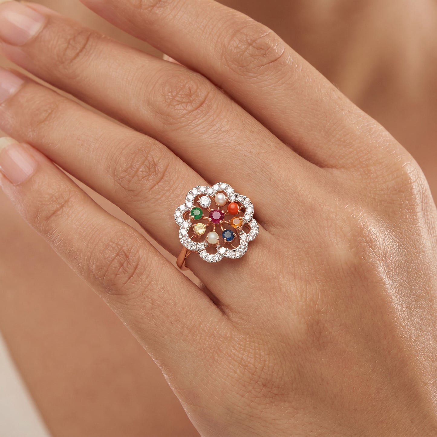 Navratnaya Gemstones 18kt Diamond Ring for Wedding