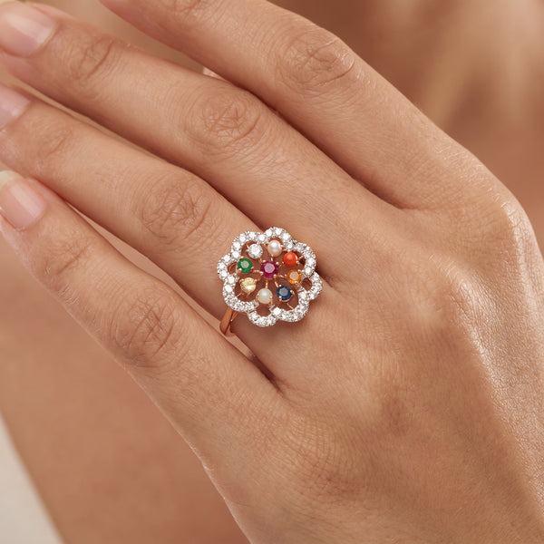 Navratnaya Gemstones 18kt Diamond Ring for Wedding