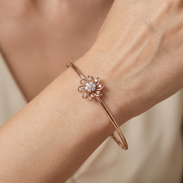 Blooming Floral Diamond 18 KT Open Kada for Women