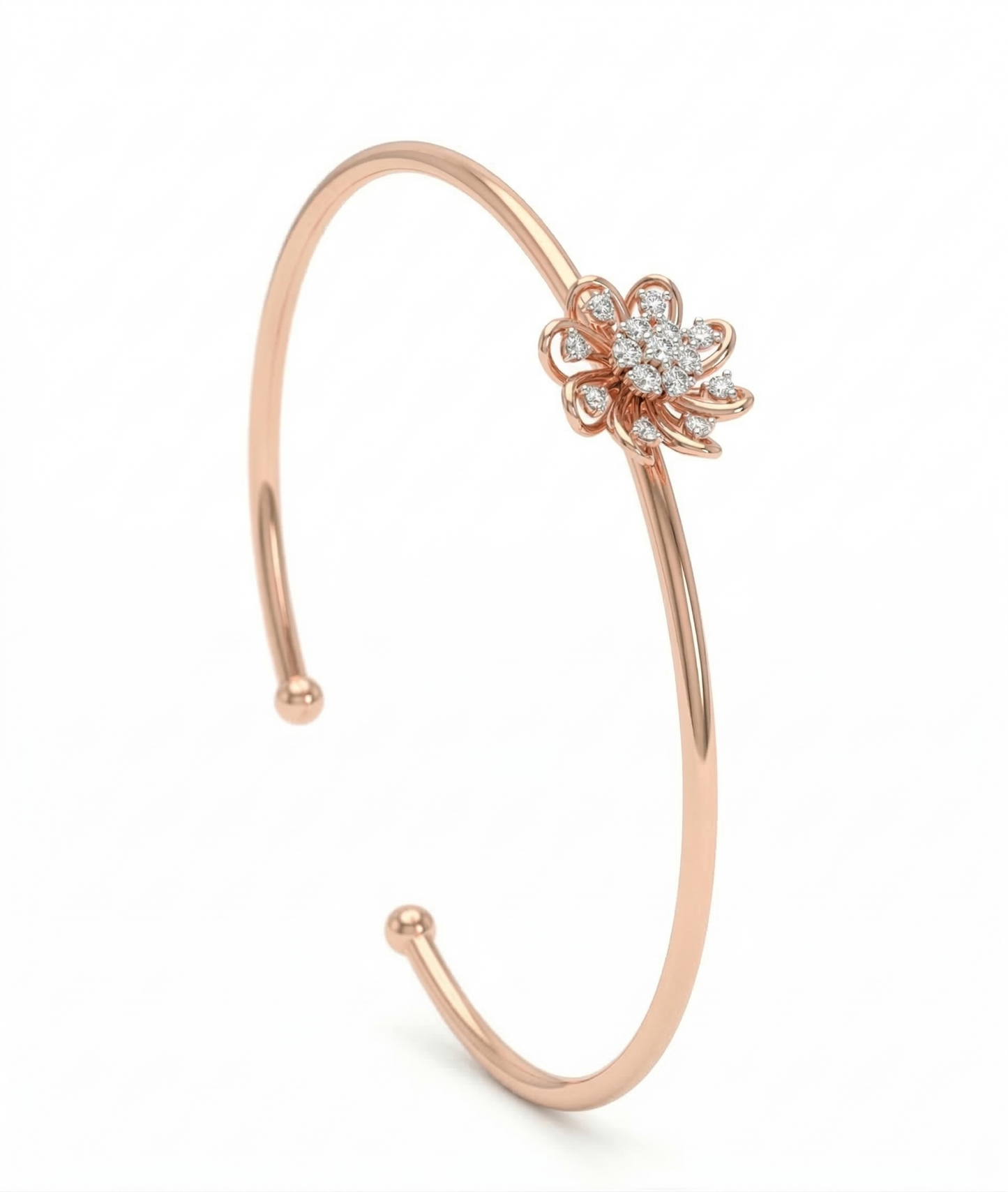Blooming Floral Diamond 18 KT Open Kada for Women