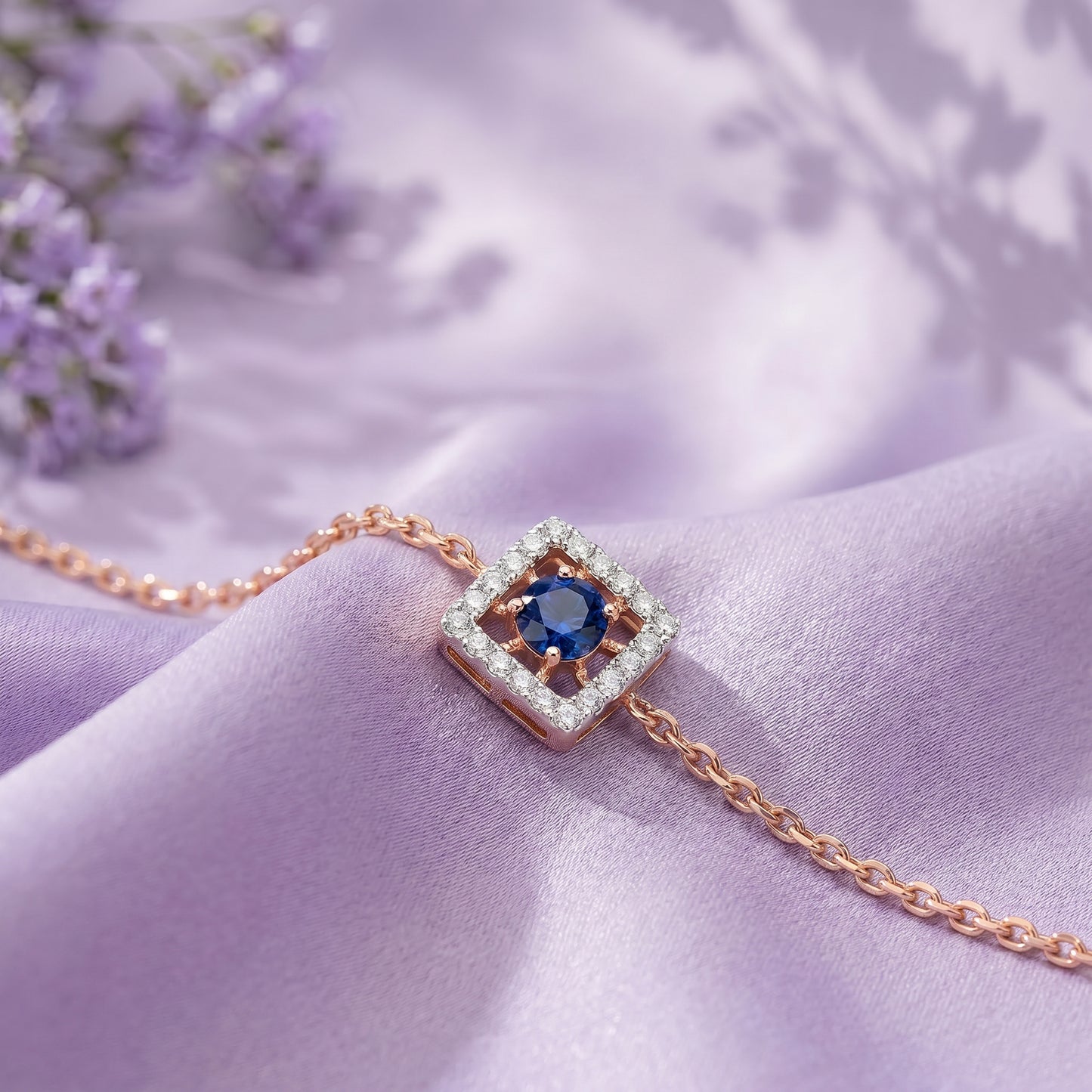 Teal Sapphire 18kt Gold Square Diamond Bracelet