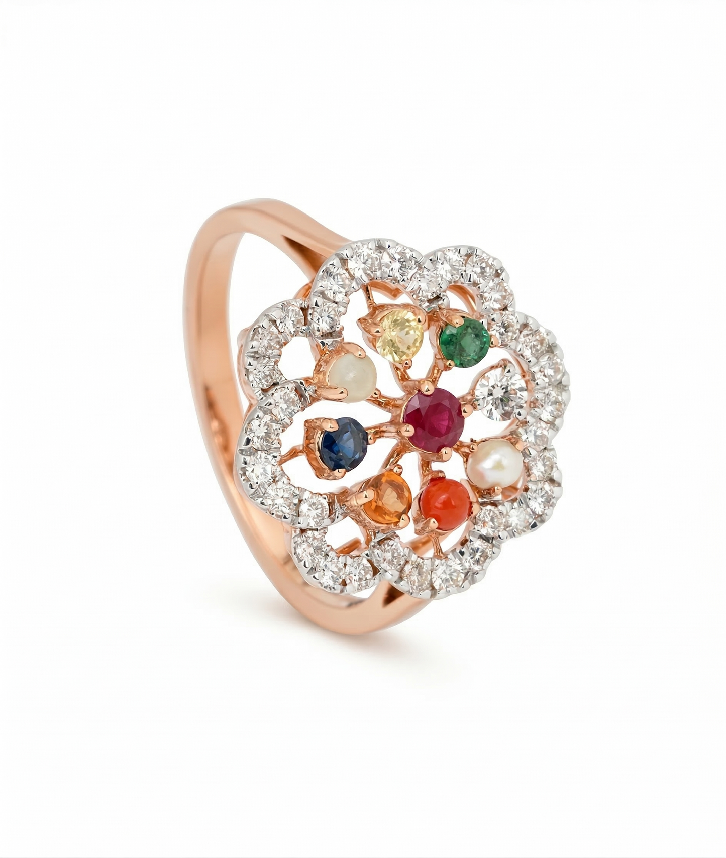 Navratnaya Gemstones 18kt Diamond Ring for Wedding