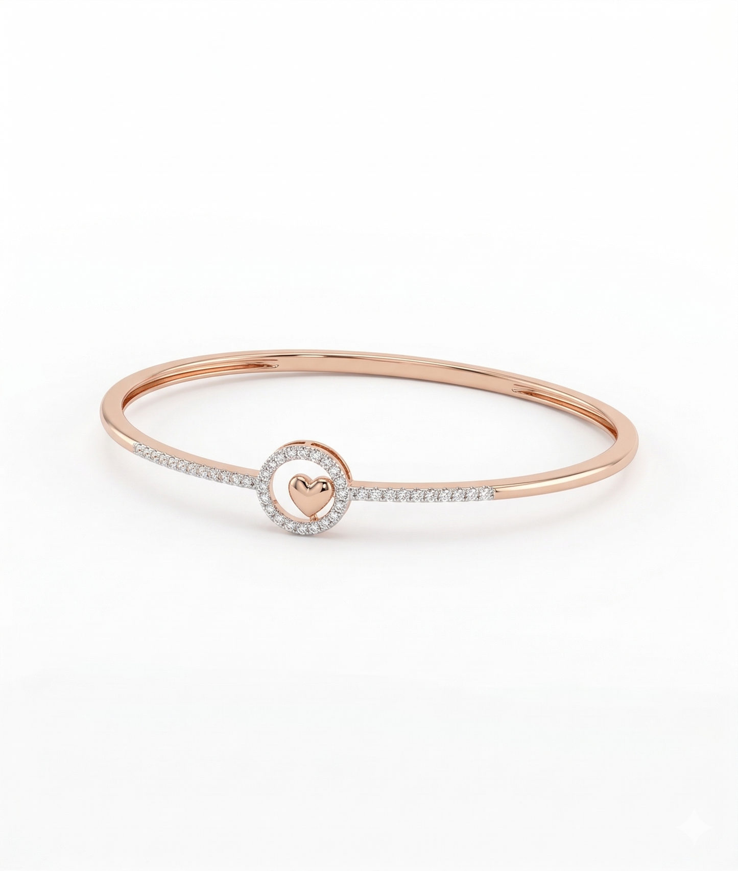 18kt Rose Gold Heart in Circle Minimal Diamond Bangle