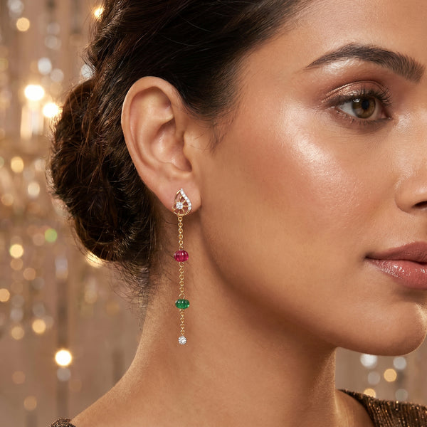 Paisley Harmony 18kt Gold Drop Party Wear Earrings
