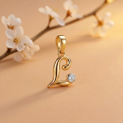 18kt Gold L Initial Daily Wear Diamond Pendant for Kids