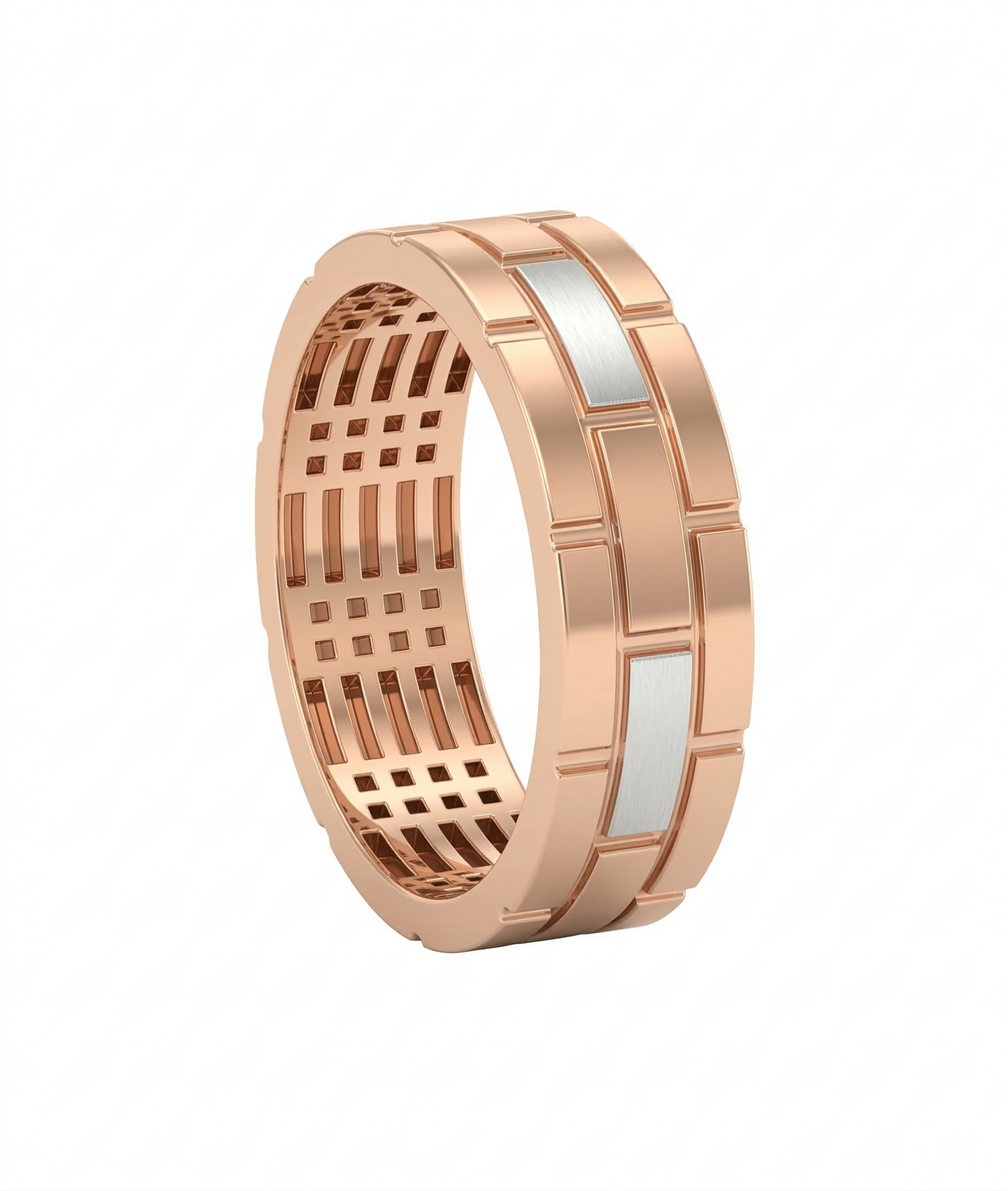 Brick Layer Dual Tone 18kt Party Wear Ring for Men