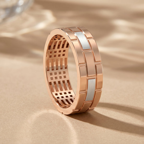 Brick Layer Dual Tone 18kt Party Wear Ring for Men