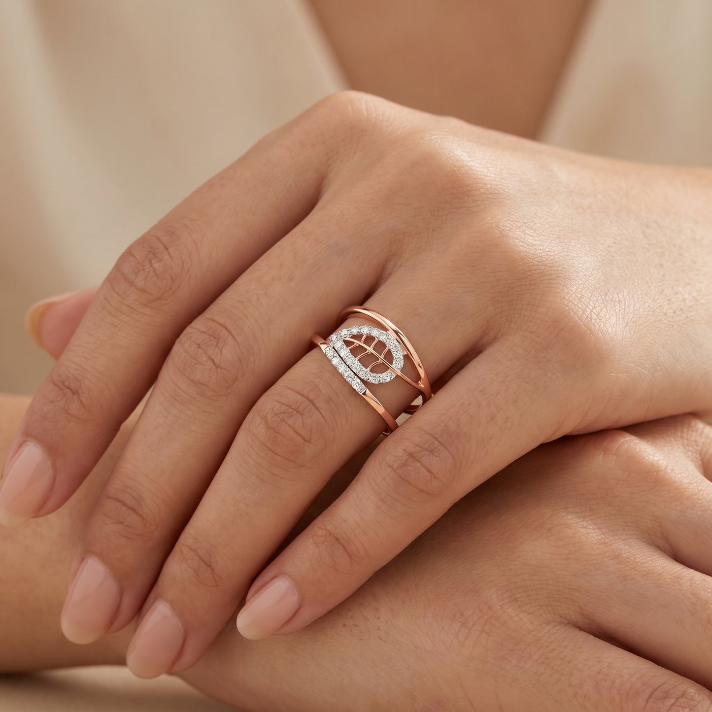 Dual Band Rose Gold Plated 18kt Diamond Ring