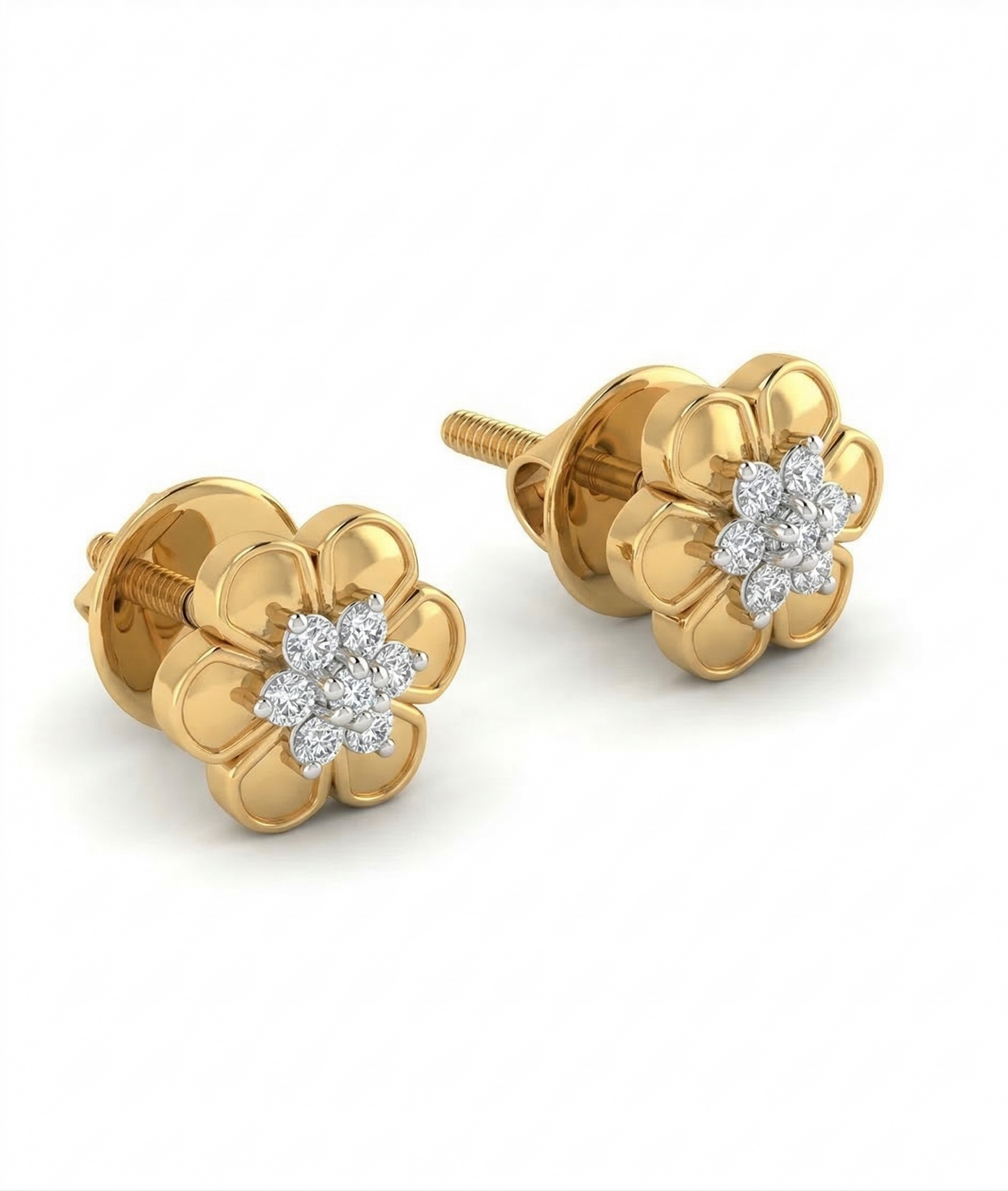 Dual Bloom Aura 18kt Diamond Stud Earrings for Women