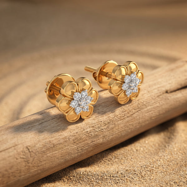 Dual Bloom Aura 18kt Diamond Stud Earrings for Women