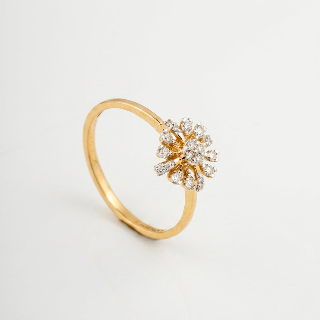 18KT Yellow Gold Diamond Floral Ring For Women