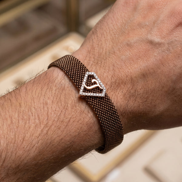 J Initial Letter Diamond Mesh 18kt Rose Gold Bracelet for Men
