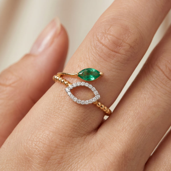 Emerald Dual Leaf 18kt Diamond Ring  for Women