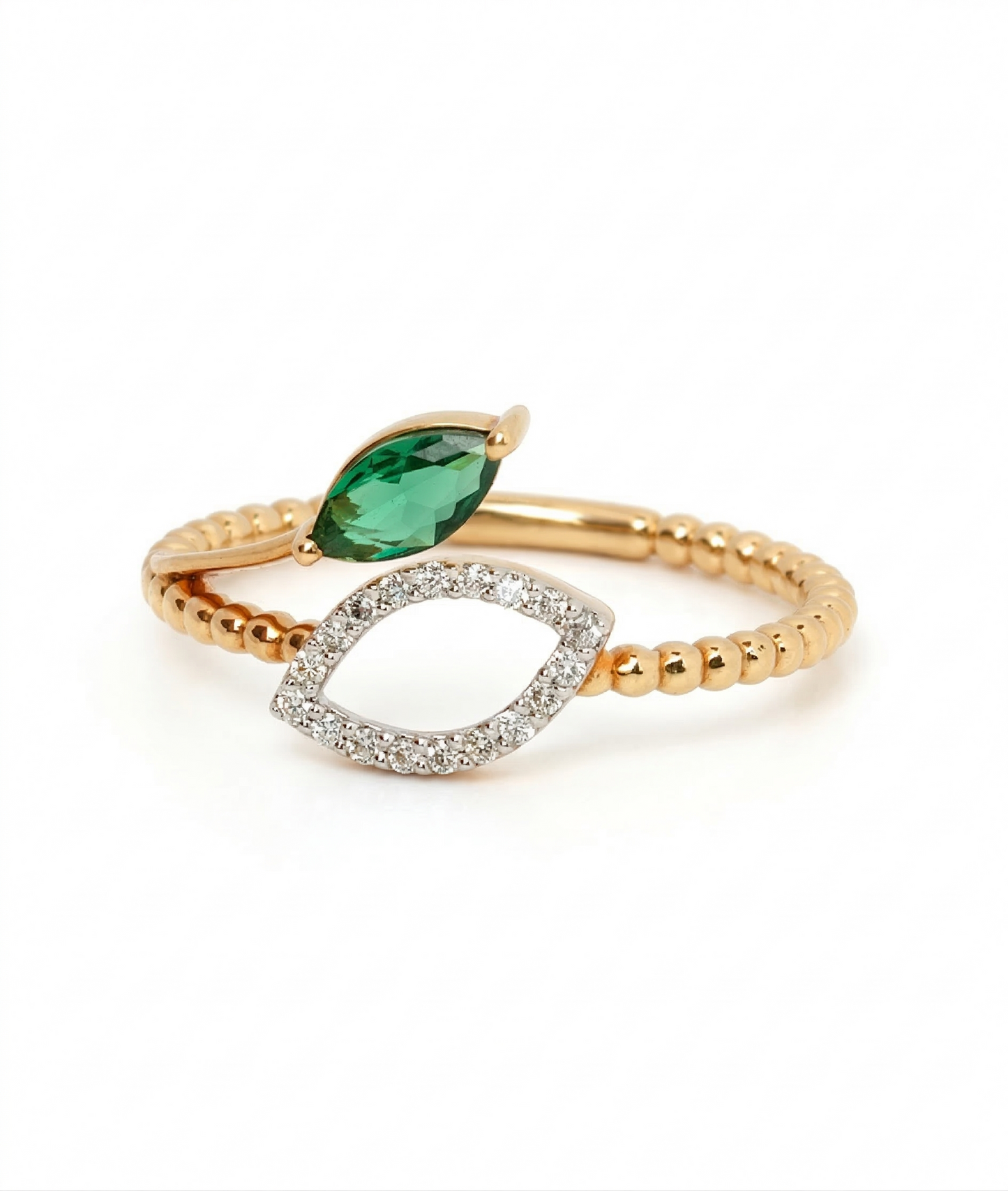 Emerald Dual Leaf 18kt Diamond Ring  for Women