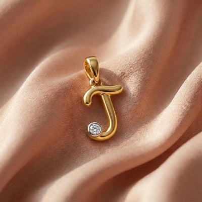 18kt Gold Initial J Daily Wear Diamond Pendant for Kids