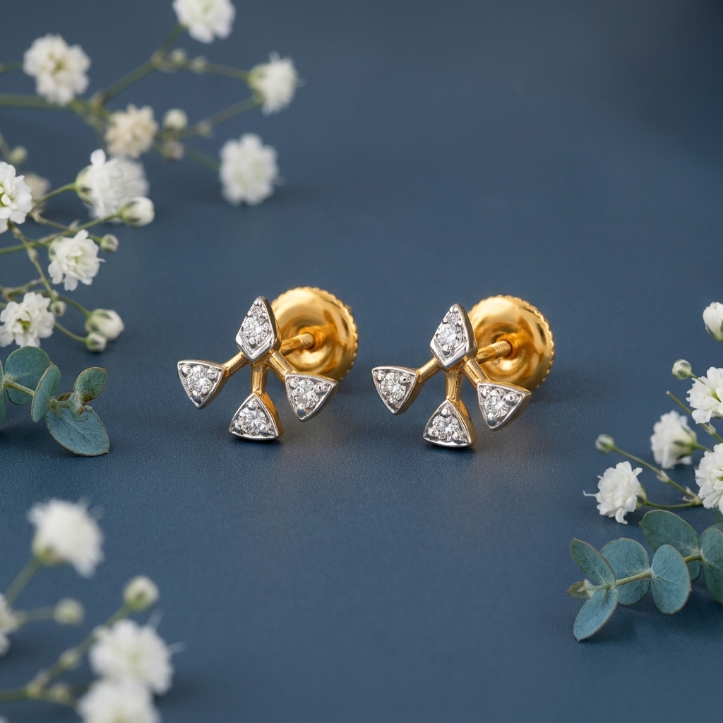 18Kt Gold Diamond Fan Stud Earrings