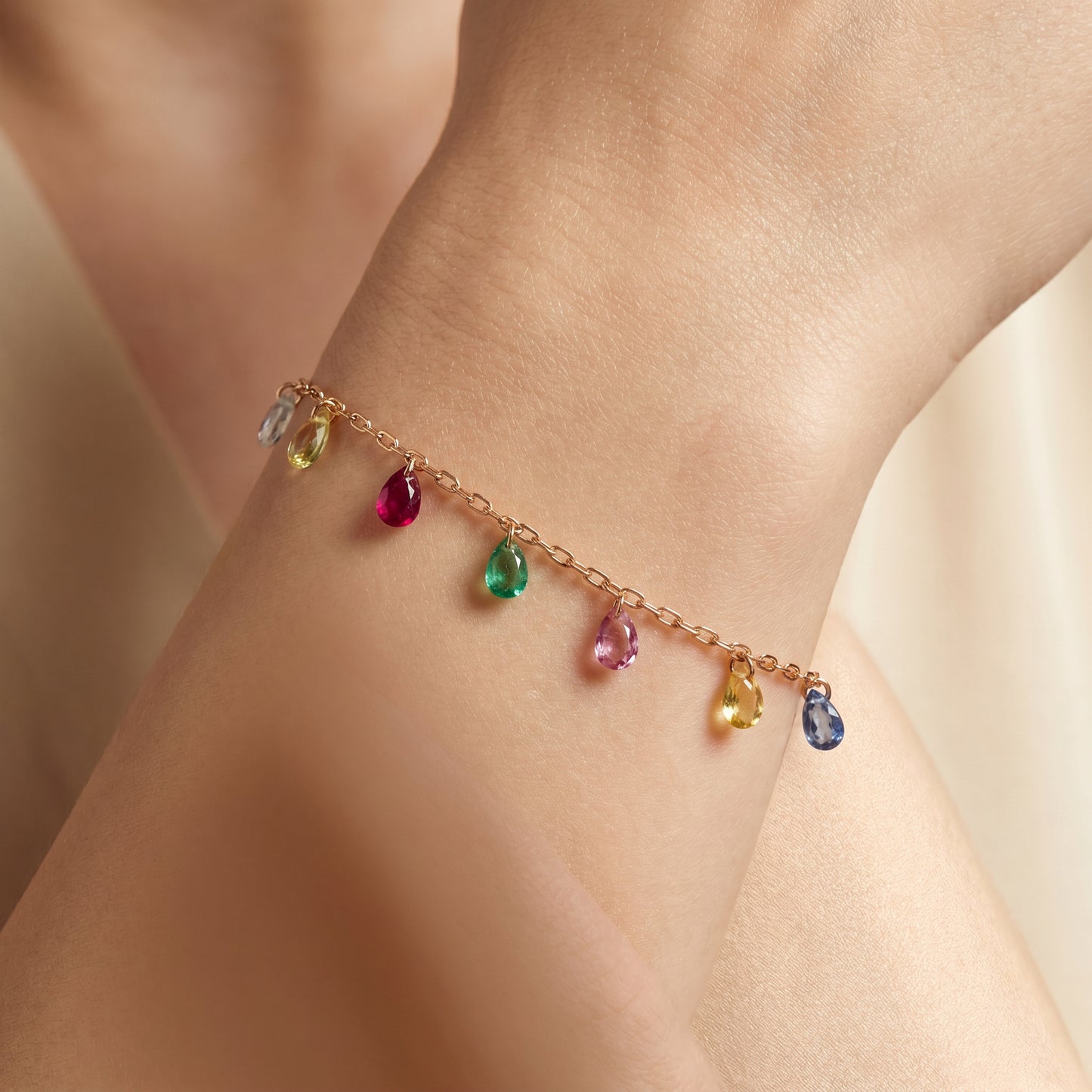 Rainbow Briolette Charm Bracelet in 18kt Rose Gold