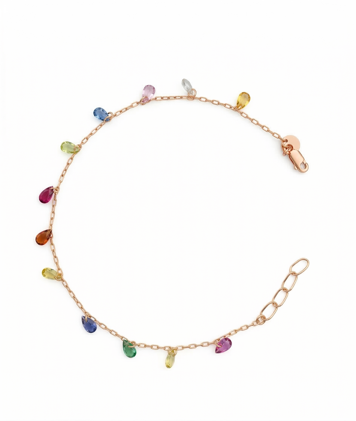 Rainbow Briolette Charm Bracelet in 18kt Rose Gold