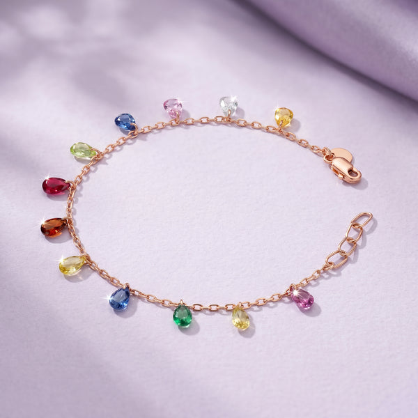 Rainbow Briolette Charm Bracelet in 18kt Rose Gold