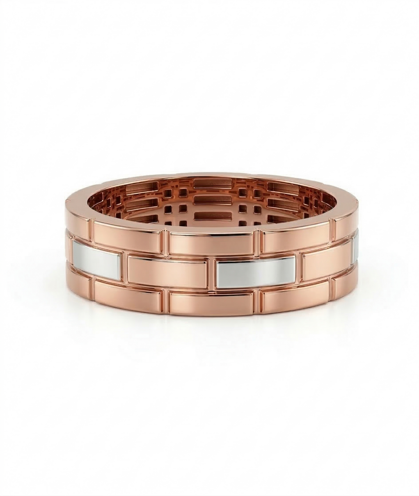 Brick Layer Dual Tone 18kt Party Wear Ring for Men