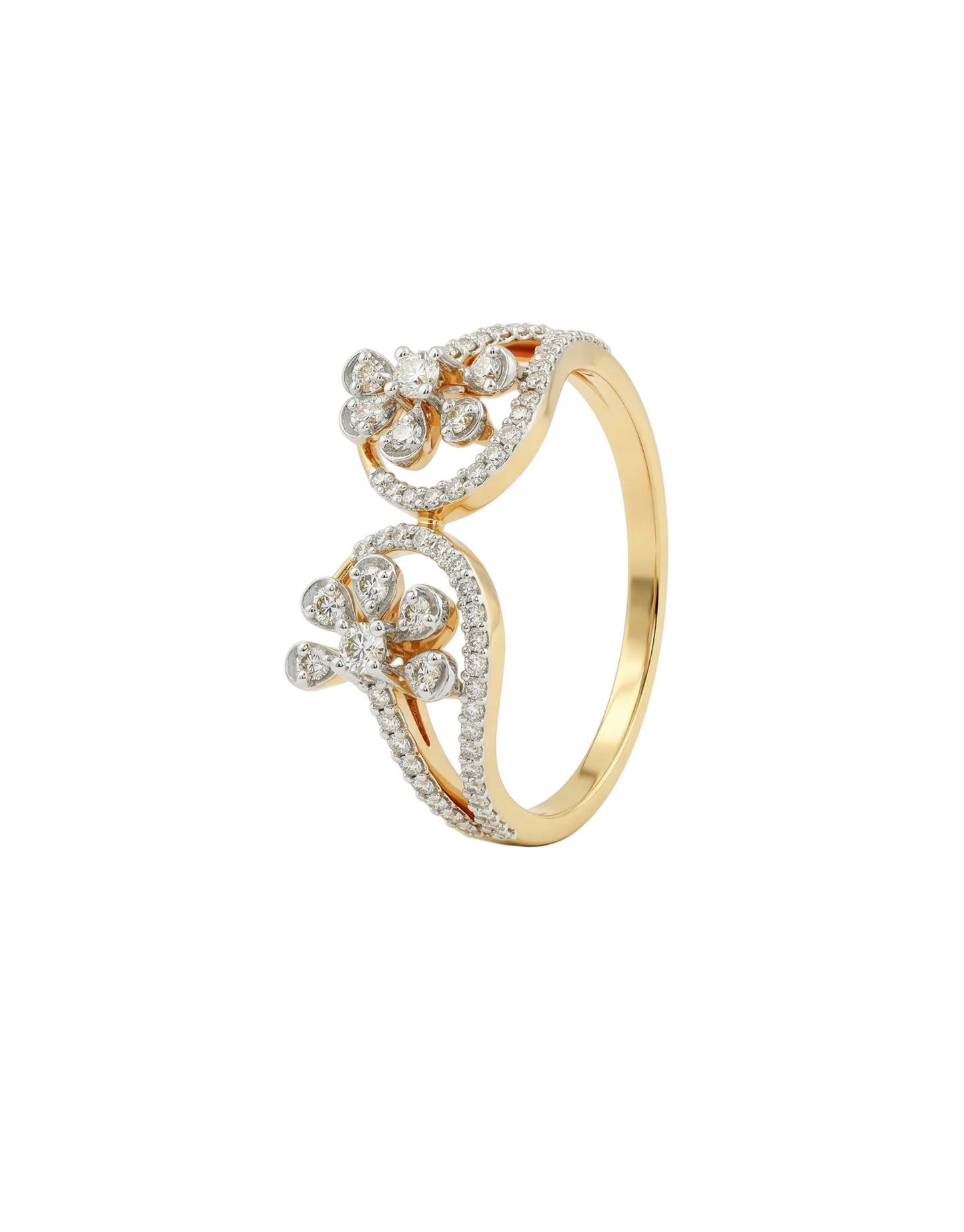 Dual Bloom Sparkle 18kt Diamond Ring for Wedding Wear