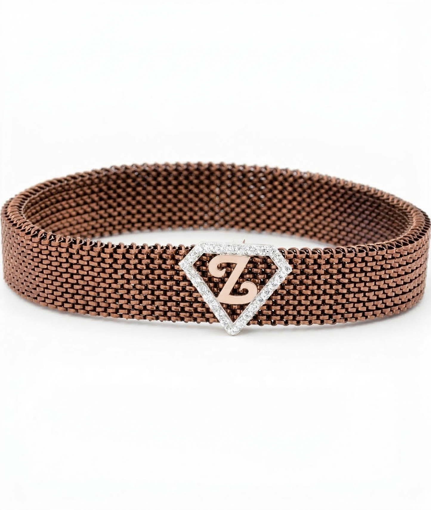 Z Initial Letter Diamond Mesh 18kt Rose Gold Bracelet for Men