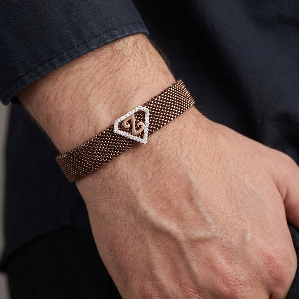 Z Initial Letter Diamond Mesh 18kt Rose Gold Bracelet for Men