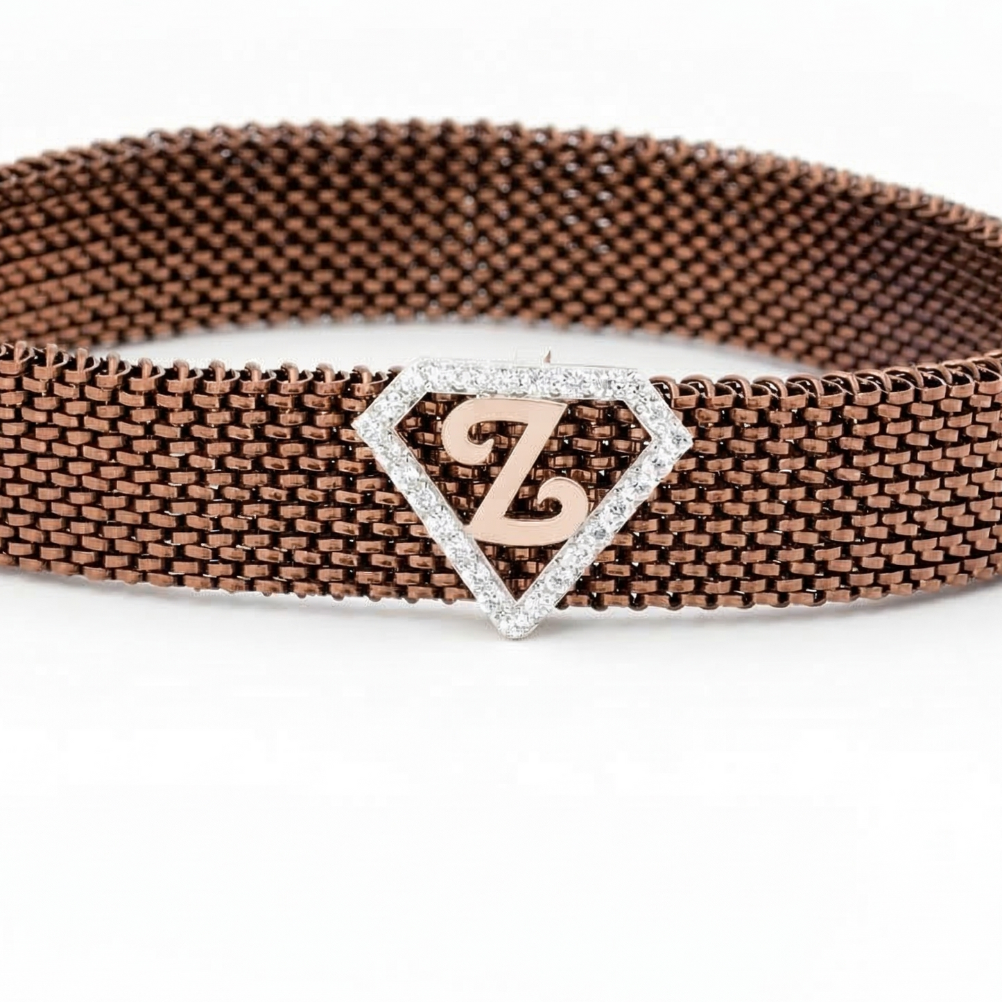 Z Initial Letter Diamond Mesh 18kt Rose Gold Bracelet for Men