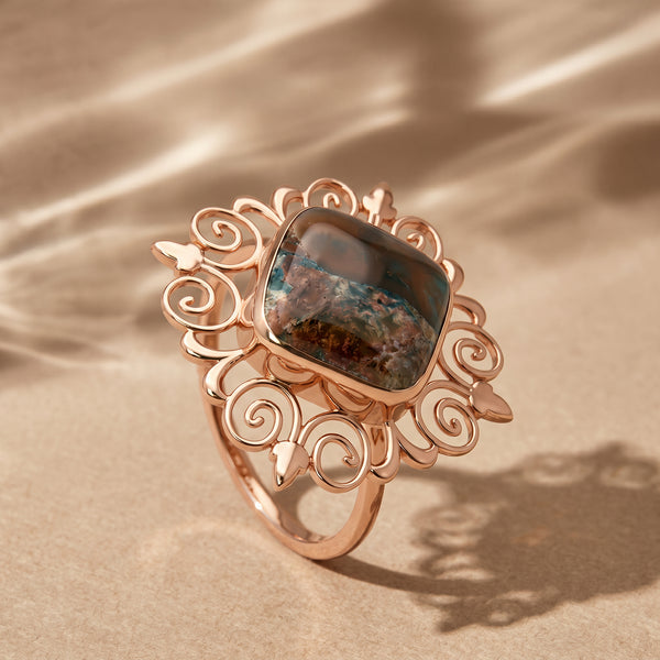 Royal Swirl Earth Stone 18kt Party Wear Gold Ring
