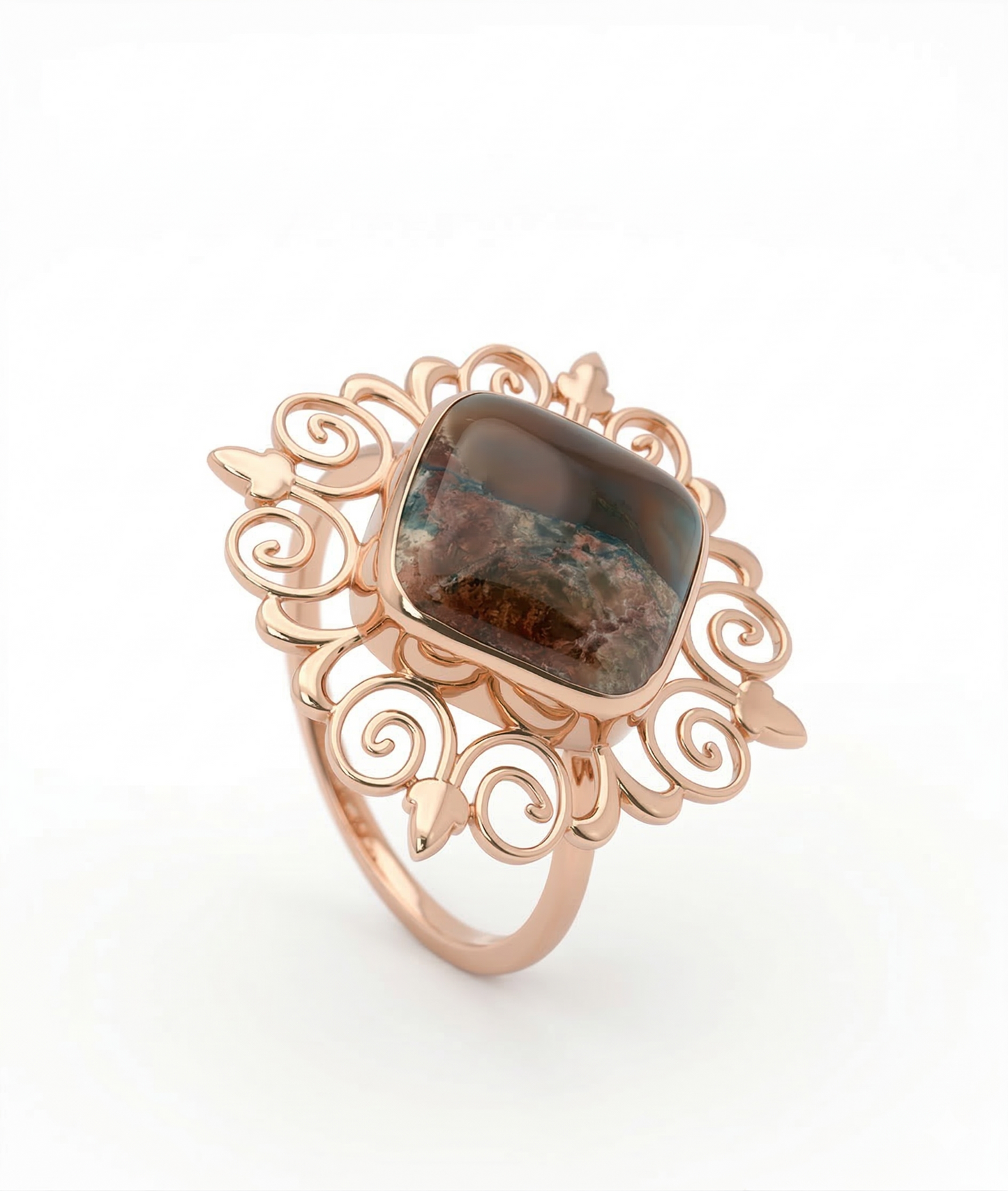 Royal Swirl Earth Stone 18kt Party Wear Gold Ring