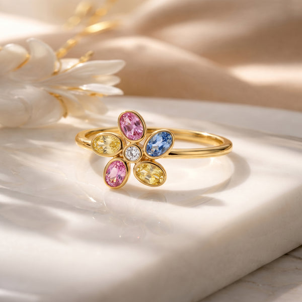 Multi Stone 18kt Party Wear Gold Ring for Women