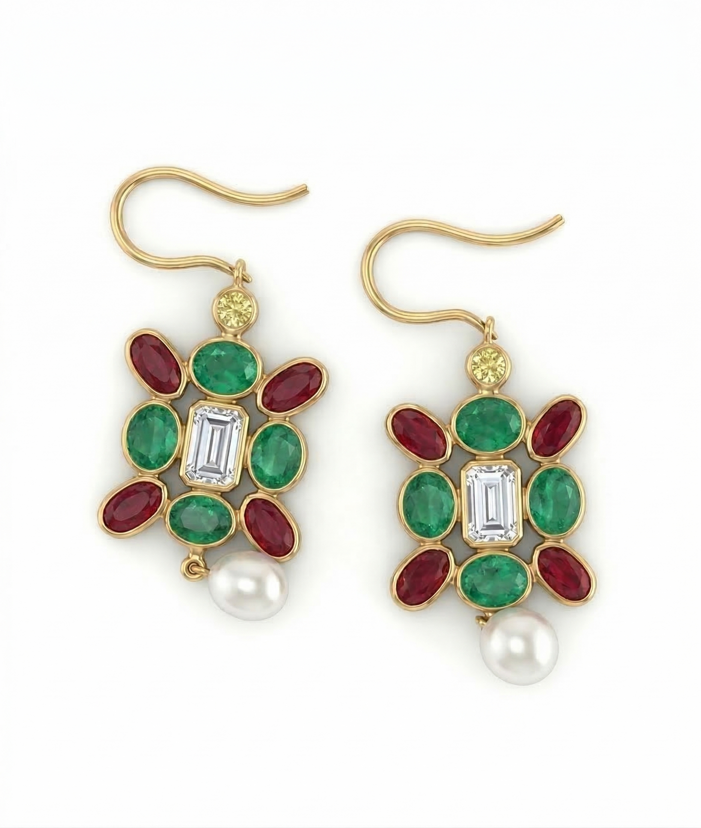 Royal Emerald and Ruby 18kt Gold Earrings For Women