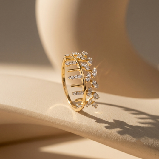 18KT Yellow Gold Diamond Crown Ring For Women