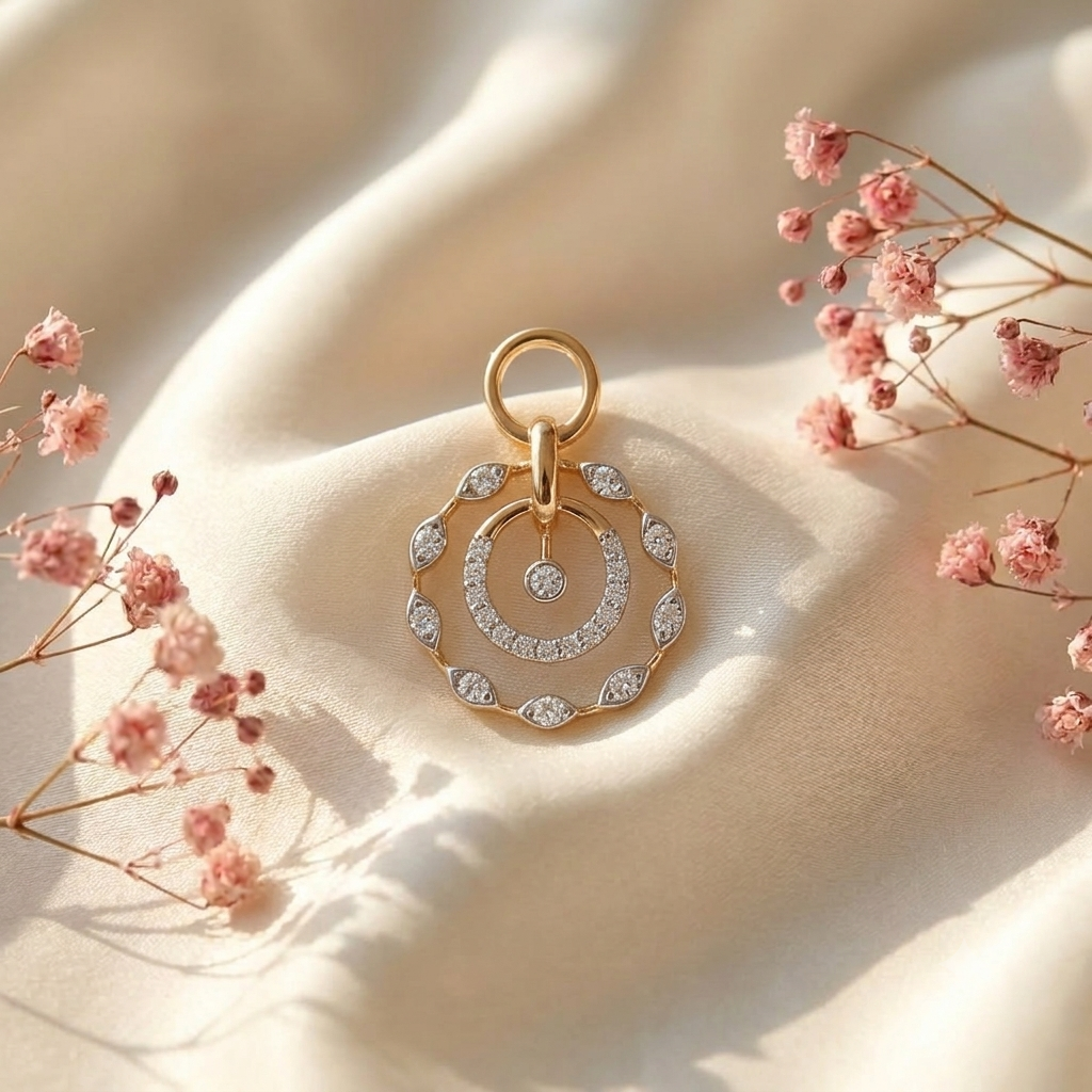 18KT Gold Diamond Twin Circle Pendant for Women