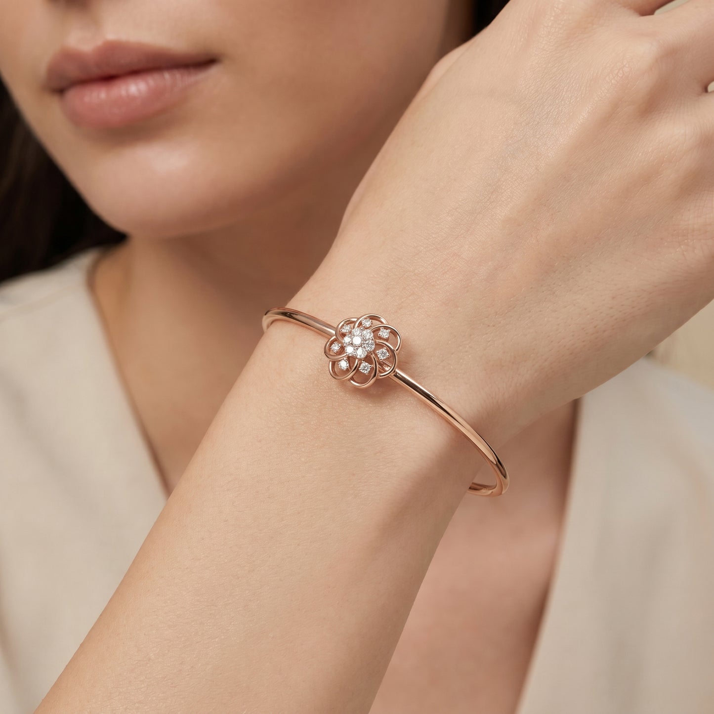 Bloom Diamond Cuff Bracelet in 18kt Rose Gold