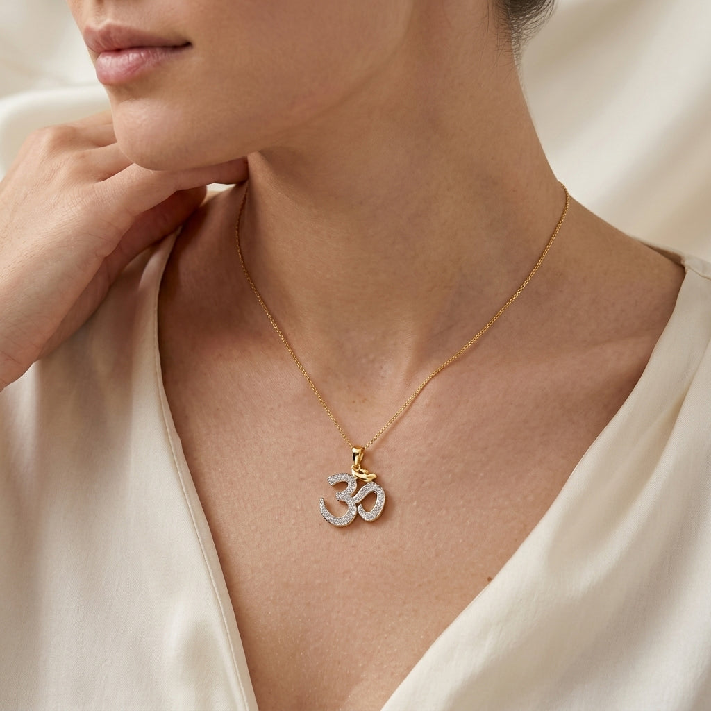 18KT Yellow Gold Diamond Om Pendant For Women