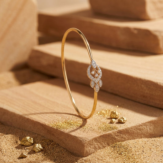 18KT Yellow Gold Diamond Leaf Cluster Bangle Women