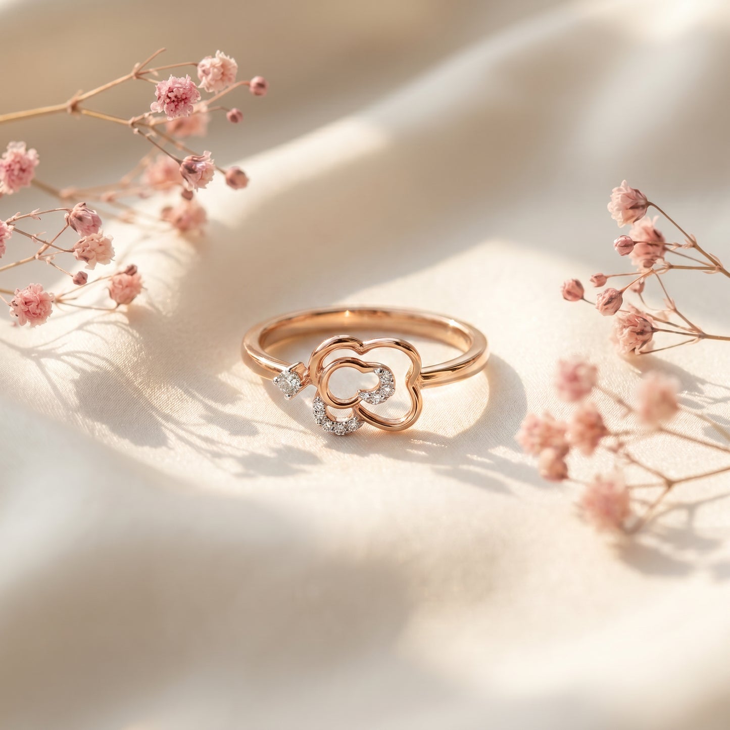 Open Floral 18kt rose Gold Daily Wear Diamond Ring