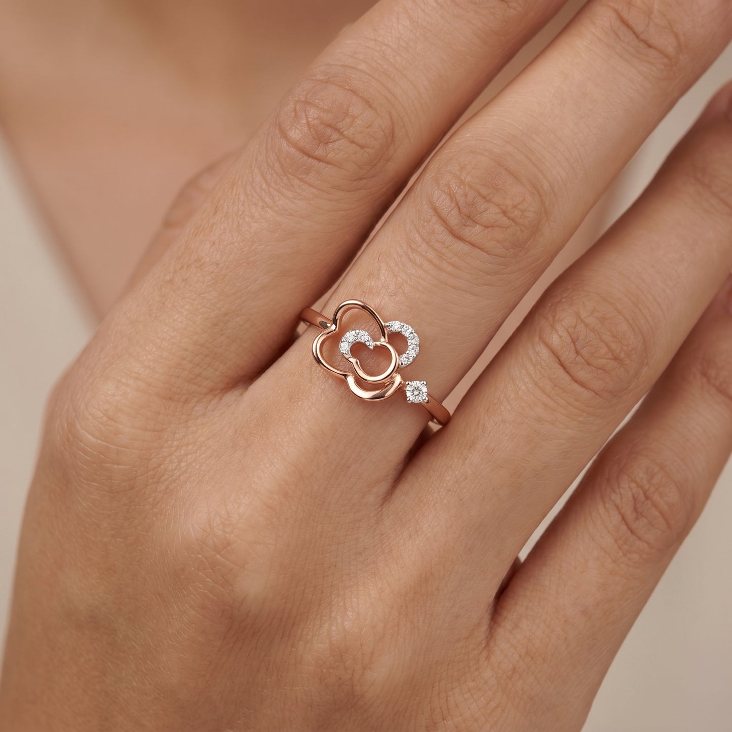 Open Floral 18kt rose Gold Daily Wear Diamond Ring