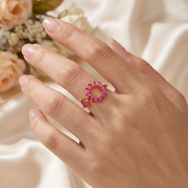 Ruby Stones Open Pattern 18kt Diamond Ring for Wedding